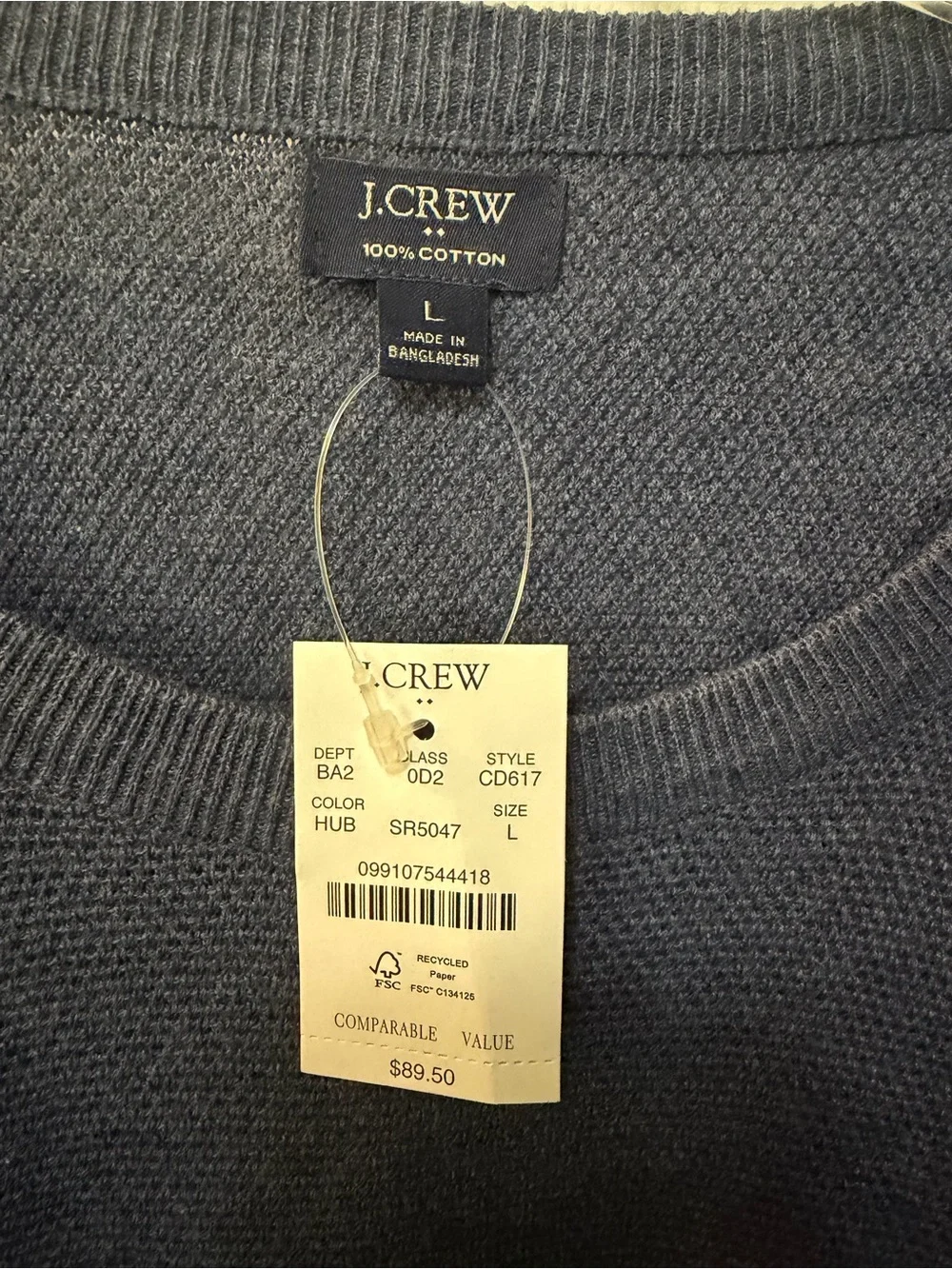 NWT Men's Navy Crewneck Cotton Subtle Waffle Knot Sweater Sz L